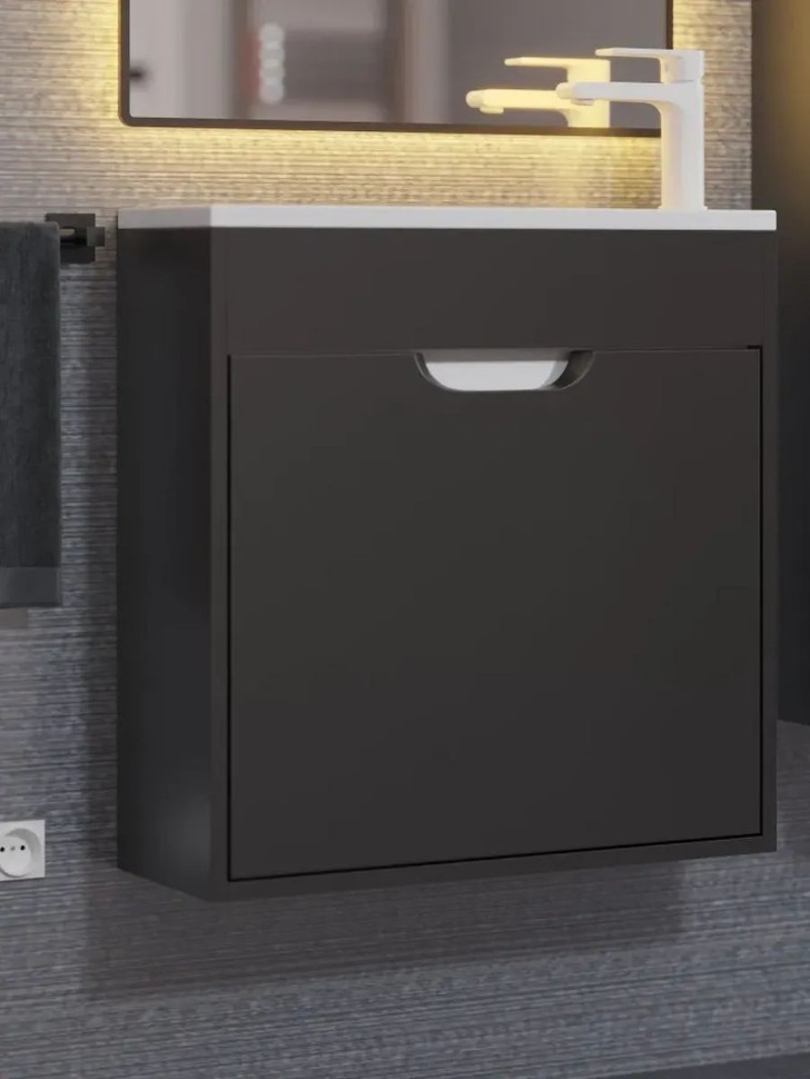 Тумба под раковину для ванной подвесная Uperwood Modul 60х21х60 см, чернаяатовая