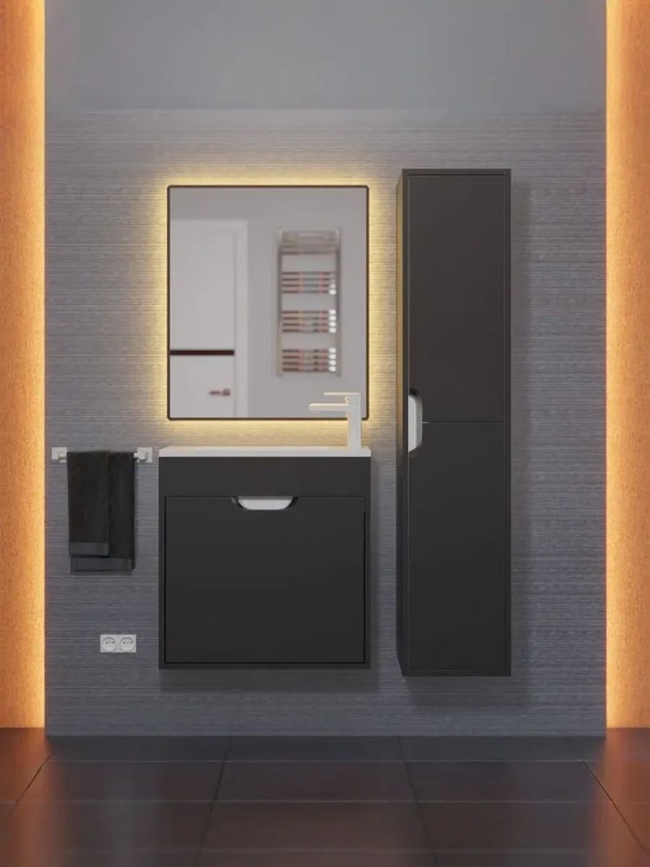 Тумба под раковину для ванной подвесная Uperwood Modul 60х21х60 см, чернаяатовая