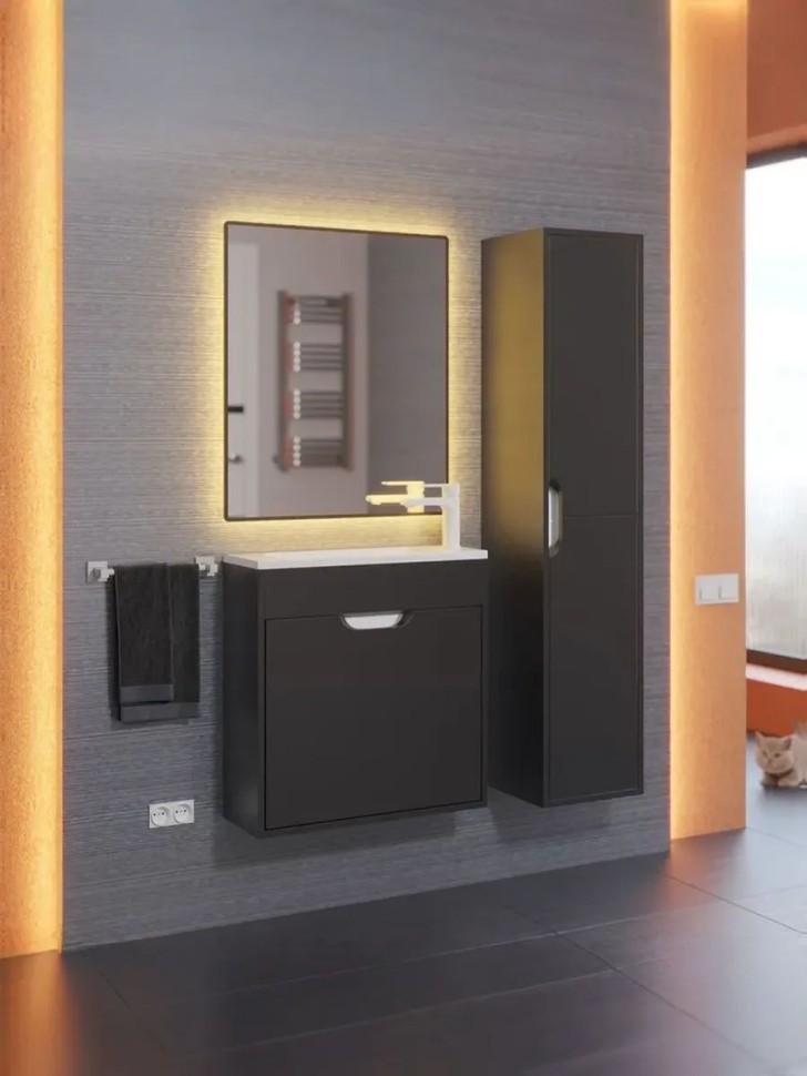 Тумба под раковину для ванной подвесная Uperwood Modul 60х21х60 см, чернаяатовая