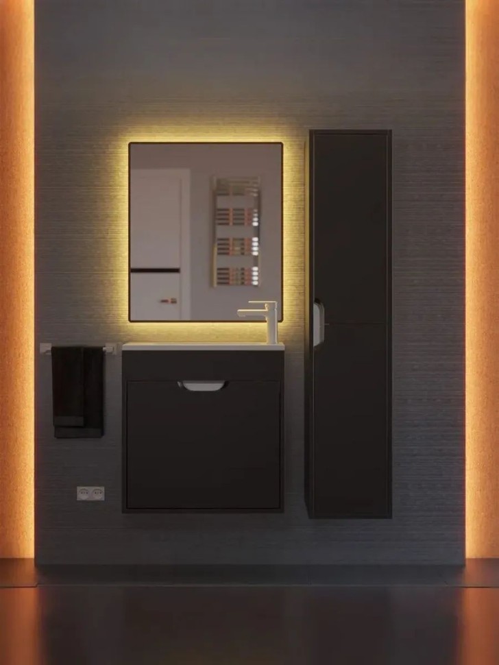 Тумба под раковину для ванной подвесная Uperwood Modul 60х21х60 см, чернаяатовая