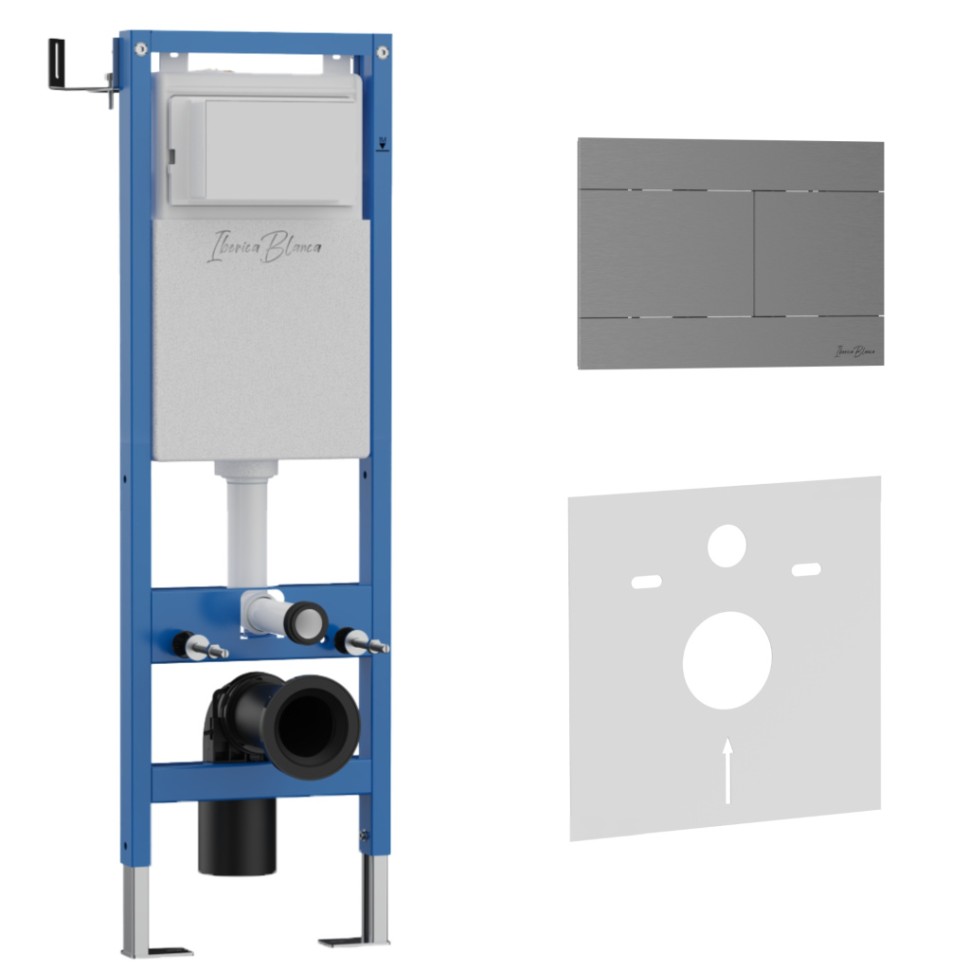 Комплект 2в1 IBERICA BLANCA инсталляция SILENCIO MINI, кнопка смыва INOX-R вороненая сталь (IB.001М.015.02)