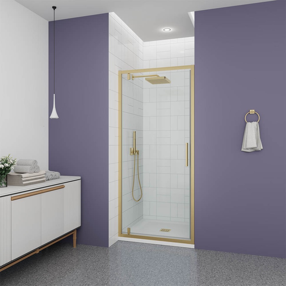 Душевая дверь Veconi Ottimo P30 G, 800x1900, золото брашинг, стекло прозрачное