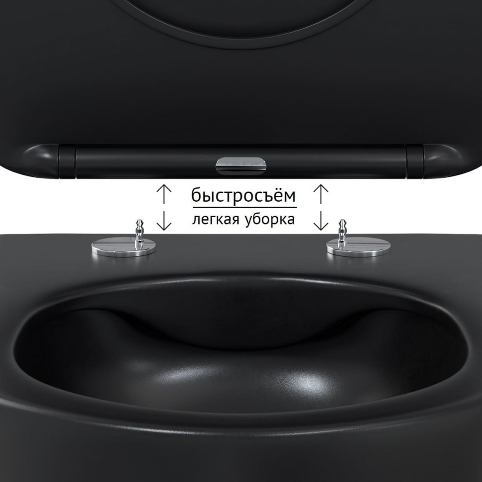 Унитаз BERGES подвесной VENTAS Black Rimless 49 см, сиденье дюропласт Ventas Slim SO, микролифт, быстросъём