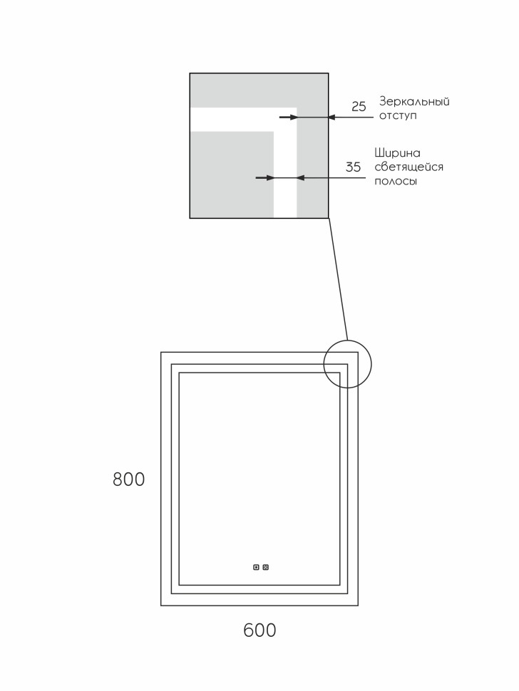 Зеркало для ванной с подсветкой Uperwood Tanos 60х80 см, прямоугольное, сенсор/антизапотевание/без рамы