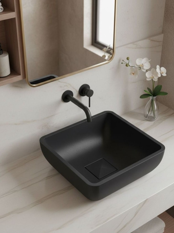 Раковина для ванной накладная Uperwood Florida квадратная, бетон, цвет черный