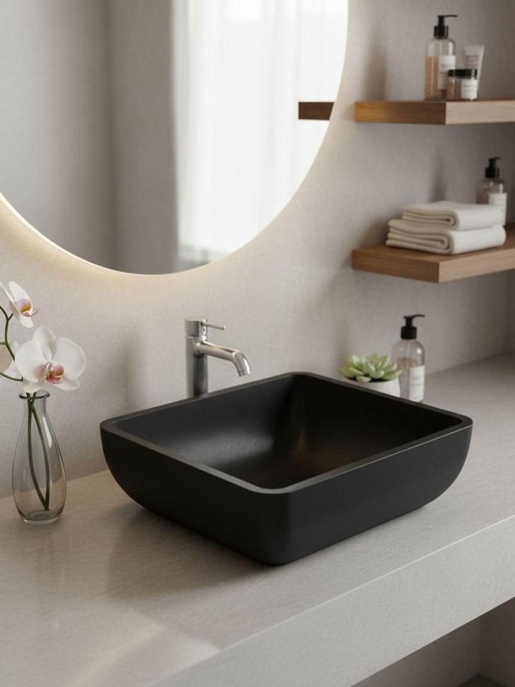 Раковина для ванной накладная Uperwood Florida квадратная, бетон, цвет черный