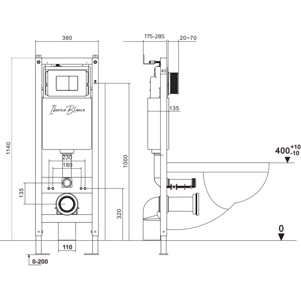 Комплект 2в1 IBERICA BLANCA инсталляция SILENCIO MINI, кнопка смыва INOX-C хром матовый (IB.001M.1132)