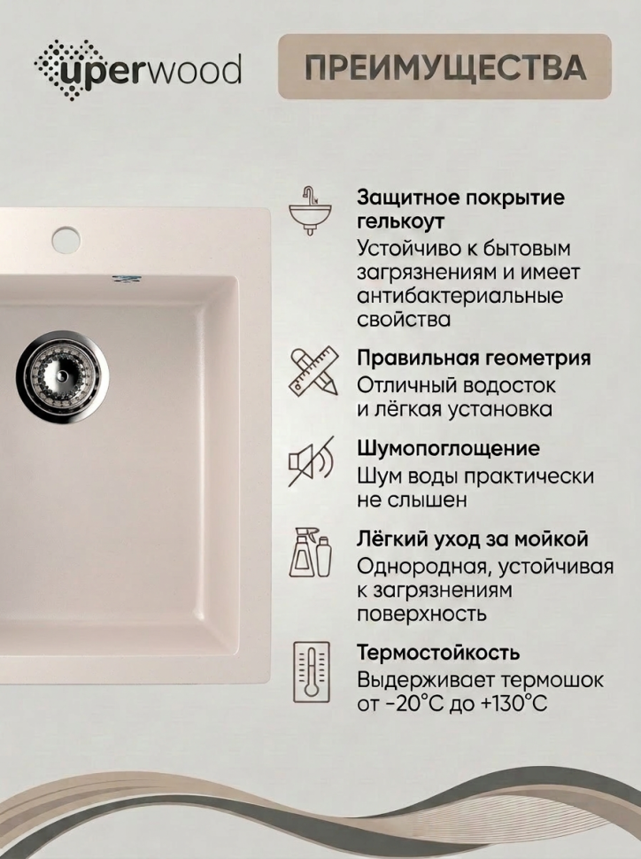 Кухонная мойка из искусственного камня Uperwood Симпл (Simple) UPD-303-331, белая