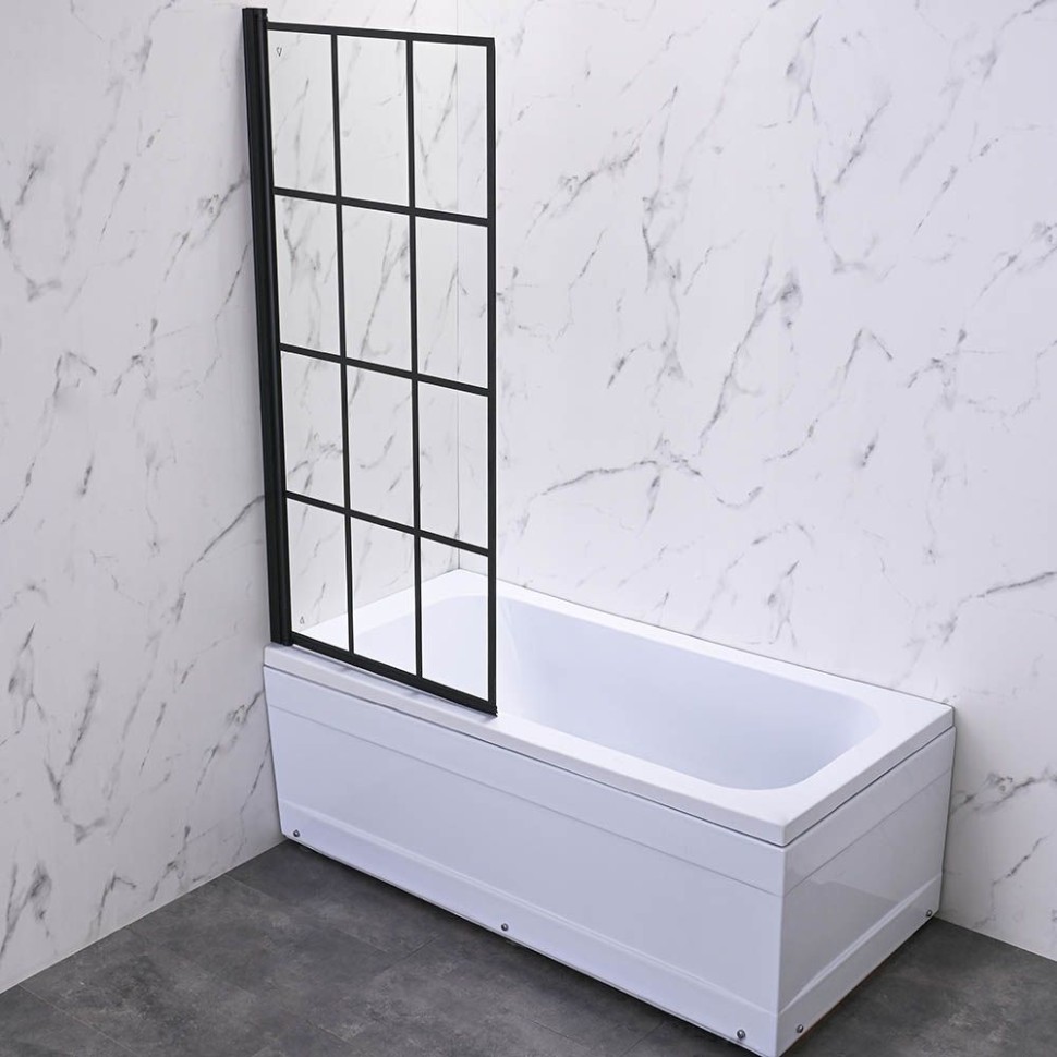Шторка на ванну Veconi Palau PL-77L, 900x1500, черный, стекло прозрачное