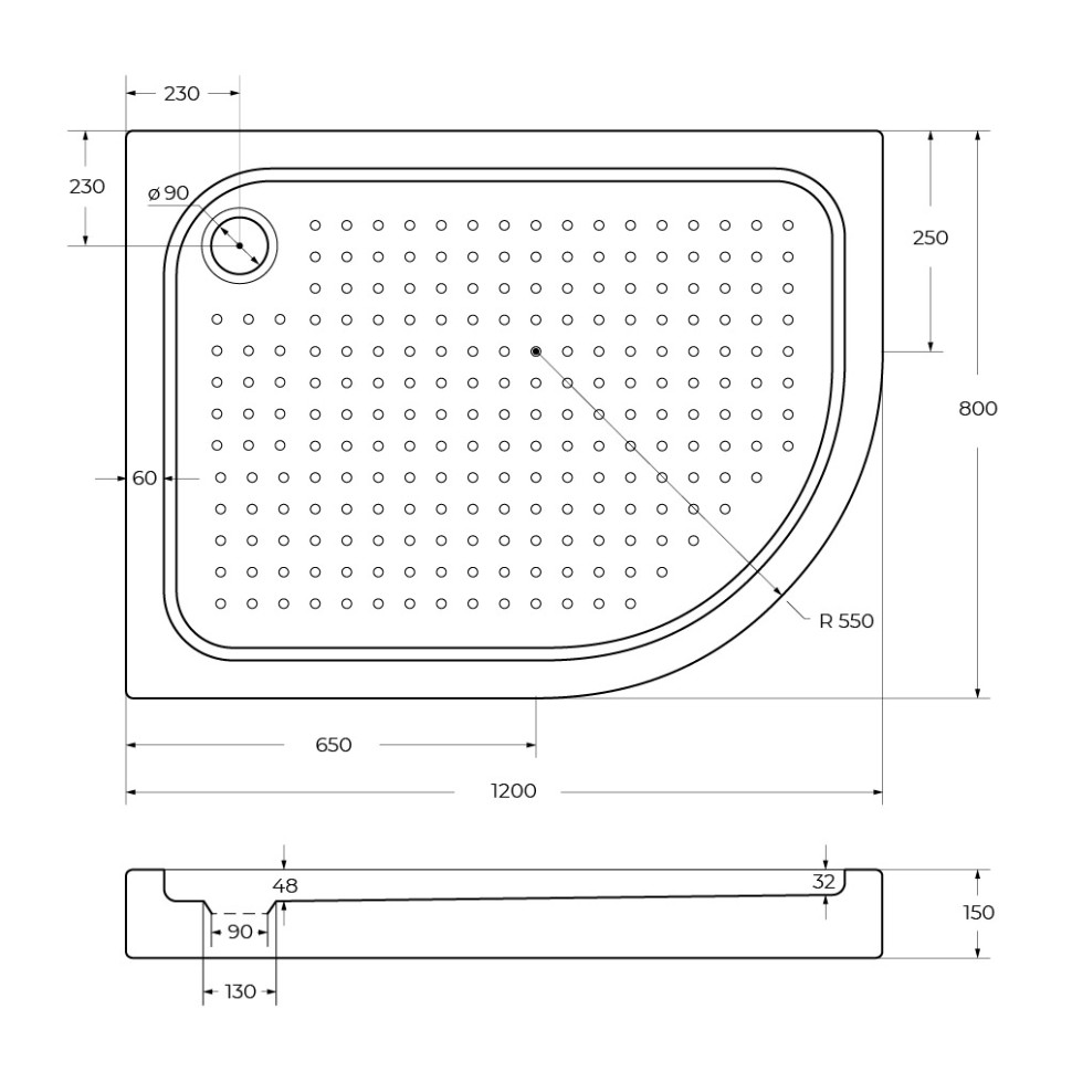 Акриловый поддон BelBagno TRAY-BB-RH-120/80-550-15-W-L