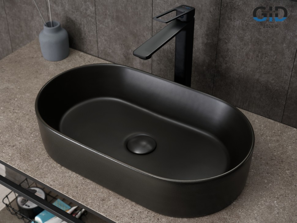Раковина Gid N9020bg 53379 накладная черная графит 52.5x30.5x11.5