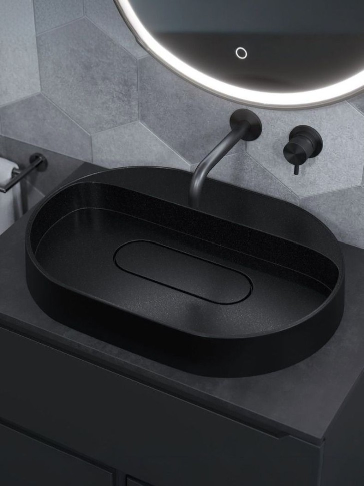 Раковина накладная овальная Uperwood Tanos Quartz 55 см, без отверстия для смесителя, черная, космос