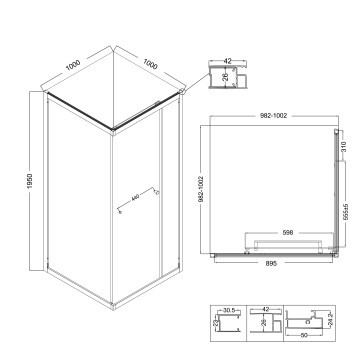 Душевое ограждение Niagara Nova NG-6835-34ВLACK (100х100х195) квадрат,черный матовый,двери раздвижные,стекло прозрачное,1 место