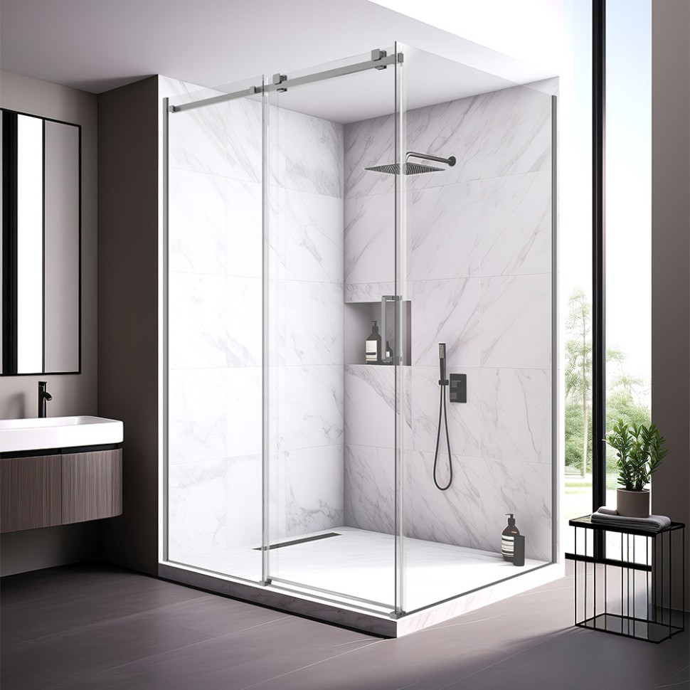 Душевой угол Veconi Rovigo RV-075GR, 1800х900х2000 графит брашинг, стекло прозрачное