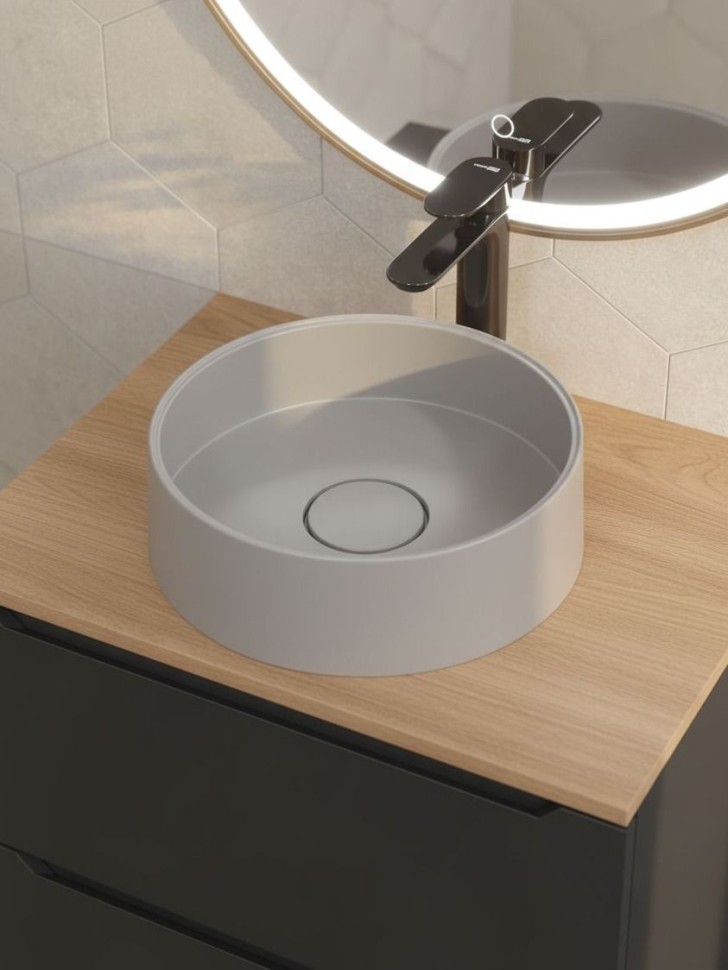 Раковина для ванной накладная кварцевая Uperwood Tanos Quartz 35 см, круглая, жасмин