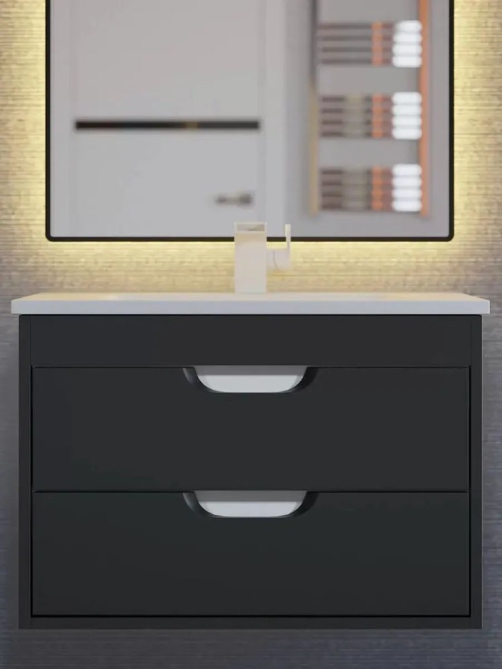 Тумба под раковину для ванной подвесная Uperwood Modul 61х44,4х55 см, чернаяатовая