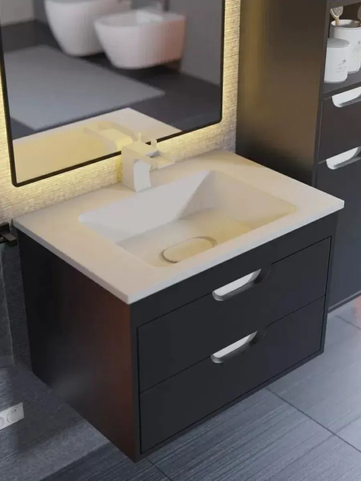 Тумба под раковину для ванной подвесная Uperwood Modul 61х44,4х55 см, чернаяатовая