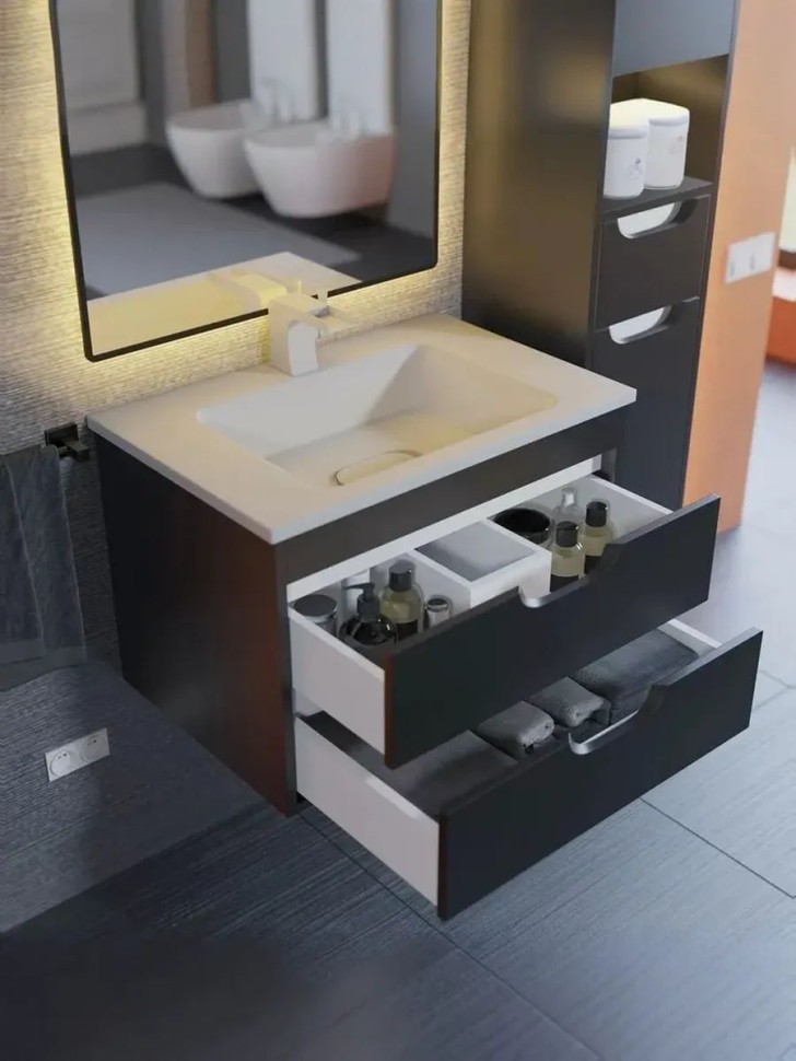 Тумба под раковину для ванной подвесная Uperwood Modul 61х44,4х55 см, чернаяатовая