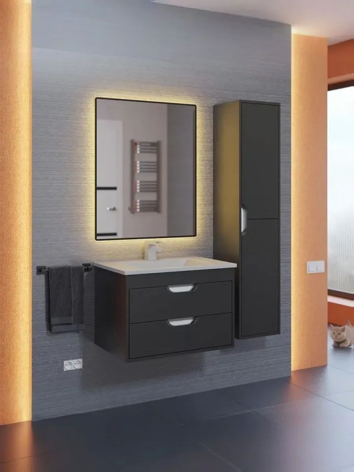 Тумба под раковину для ванной подвесная Uperwood Modul 61х44,4х55 см, чернаяатовая