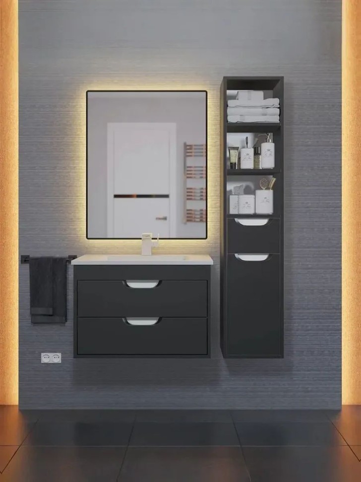 Тумба под раковину для ванной подвесная Uperwood Modul 61х44,4х55 см, чернаяатовая