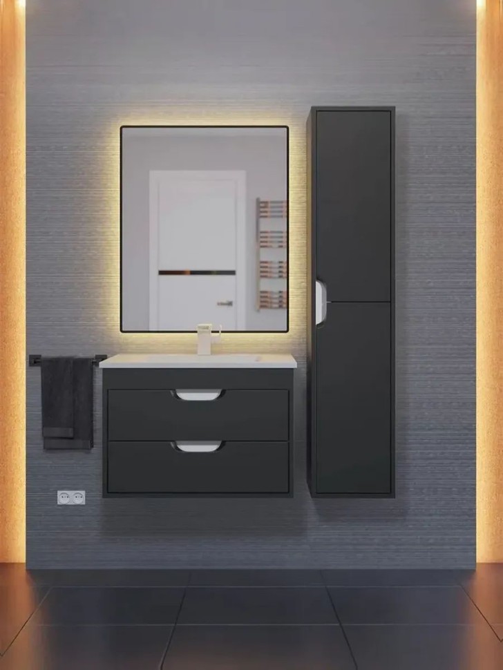 Тумба под раковину для ванной подвесная Uperwood Modul 61х44,4х55 см, чернаяатовая