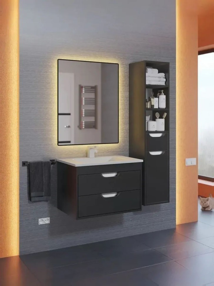 Тумба под раковину для ванной подвесная Uperwood Modul 61х44,4х55 см, чернаяатовая