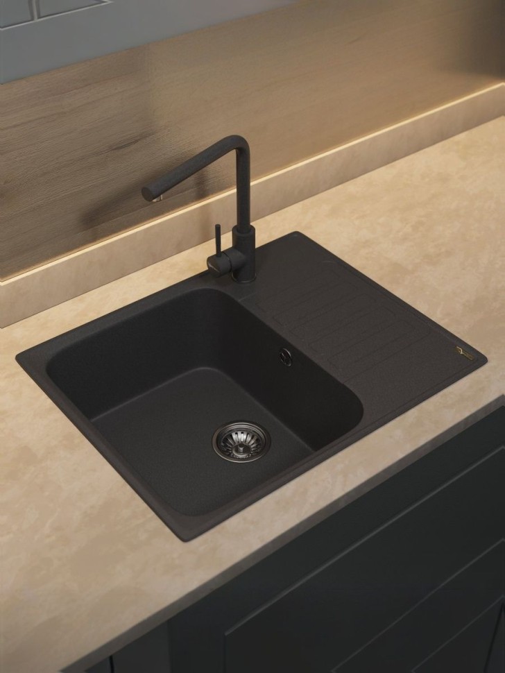 Кухонная мойка из искусственного камня Uperwood UPD-202, прямоугольная, цвет уголь