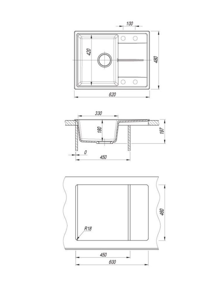 Кухонная мойка из искусственного камня Uperwood UPD-202, прямоугольная, цвет уголь