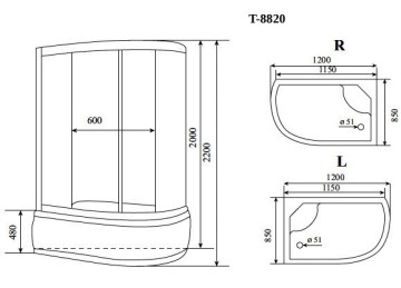 Timo Comfort T-8820R Fabric Glass душевая кабина 120*85*220