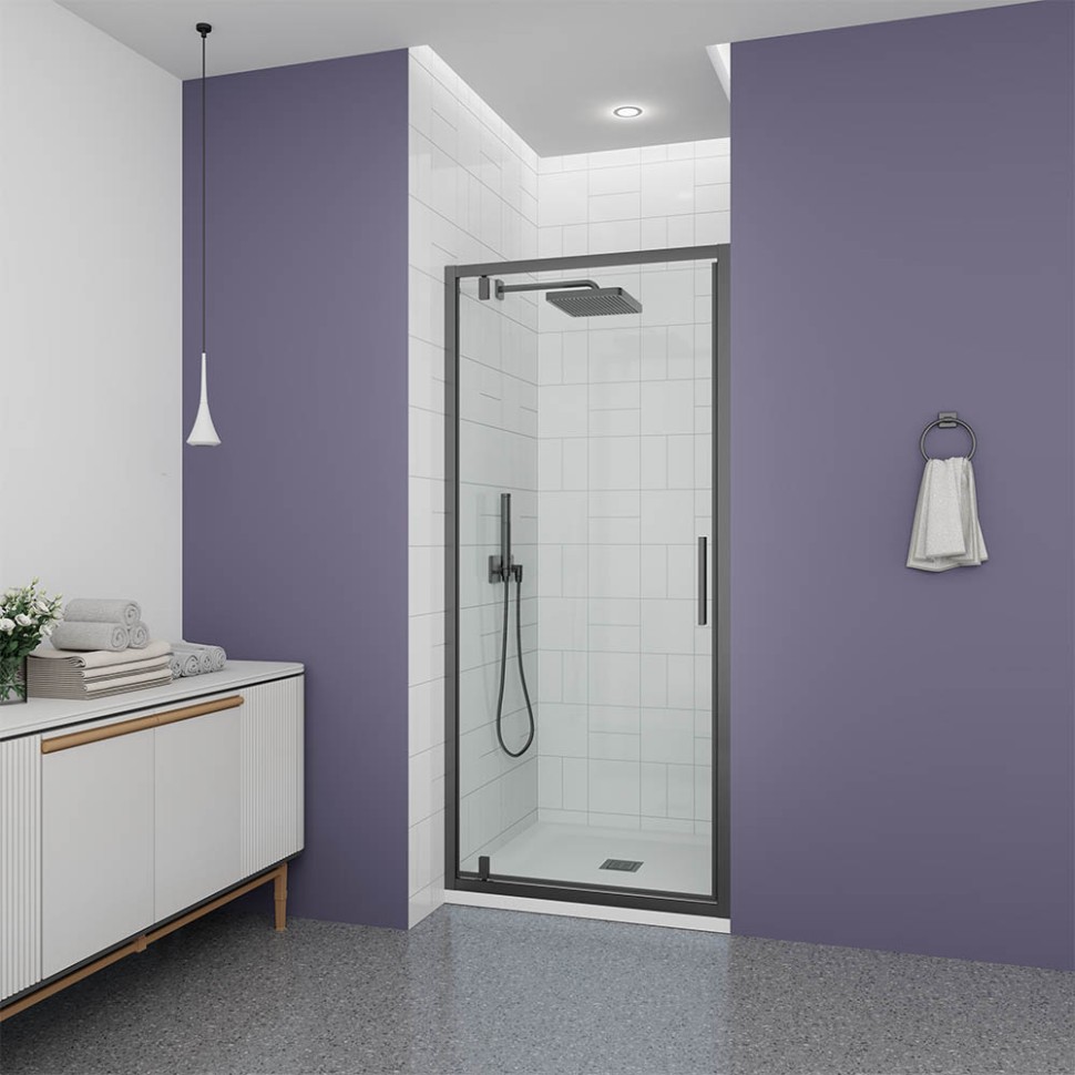 Душевая дверь Veconi Ottimo P30 GR, 800x1900, графит брашинг, стекло прозрачное