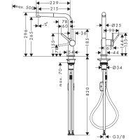 Смеситель для кухни Hansgrohe Talis M54 с выдвижным изливом, 1jet 72808000, хром