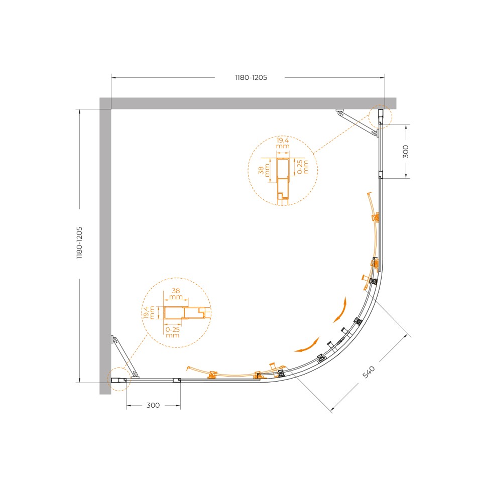 Душевой уголок CEZARES MOLVENO-R-22-90+30-P-Cr
