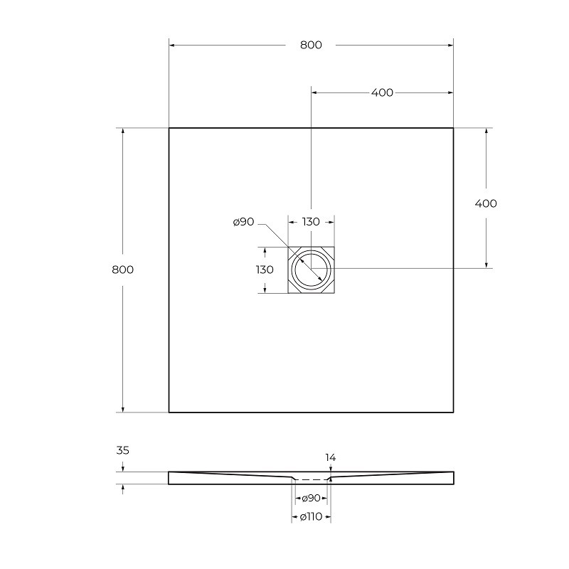 Душевой поддон из искусственного мрамора в комплекте с сифоном BelBagno UNO TRAY-MR-UNO-A-80-35-W-CR