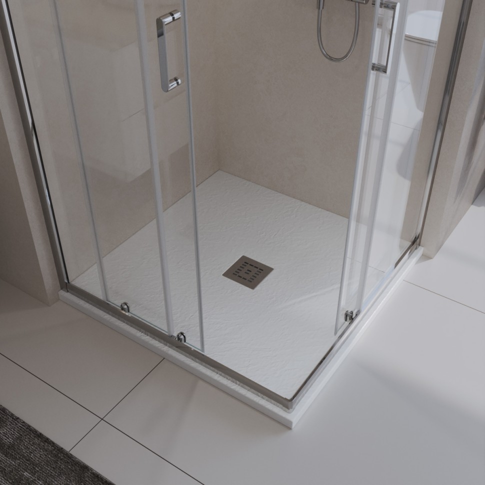 Душевой поддон из искусственного мрамора в комплекте с сифоном BelBagno UNO TRAY-MR-UNO-A-80-35-W-CR