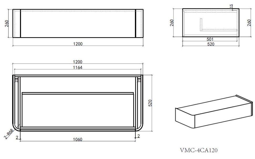 База под раковину Vincea  Caprise 1200 подвесная, 1 выкатной ящик soft close, серый матовый