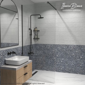 Душевая перегородка IBERICA BLANCA Mod.602 Walk In прозрачное стекло/черный 100х200см (IB602.SB.200.100)