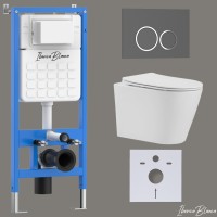 Комплект 3в1 IBERICA BLANCA инсталляция SILENCIO, унитаз BURGOS ALTO белый, кнопка смыва ESTI-O серый матовый (IB001.BRA.231.827)