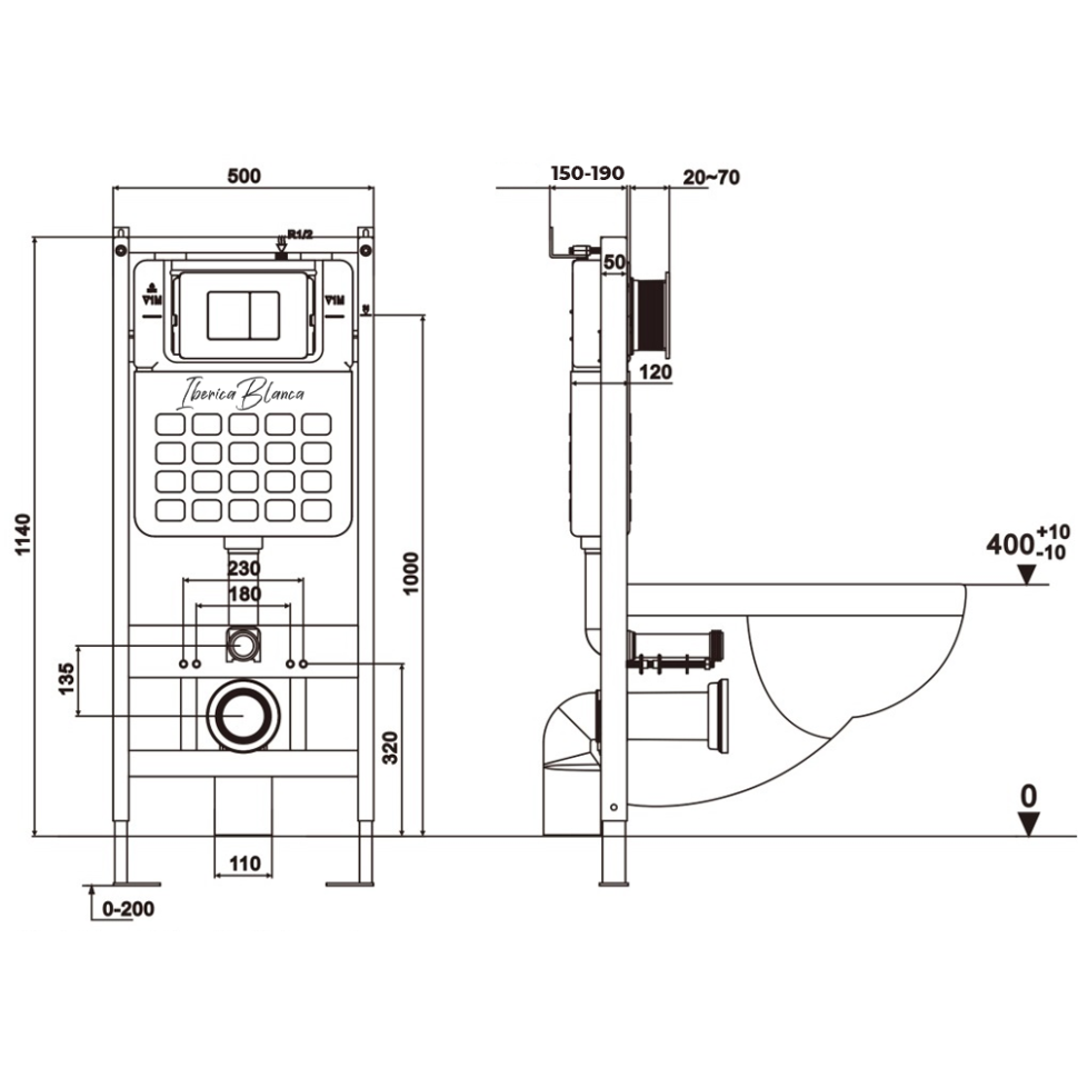 Комплект 3в1 IBERICA BLANCA инсталляция SILENCIO, унитаз BURGOS ALTO белый, кнопка смыва ESTI-O серый матовый (IB001.BRA.231.827)