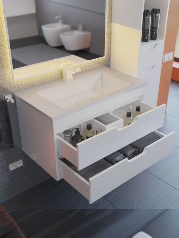 Тумба под раковину для ванной подвесная Uperwood Modul 75х44,4х55 см, белаяатовая