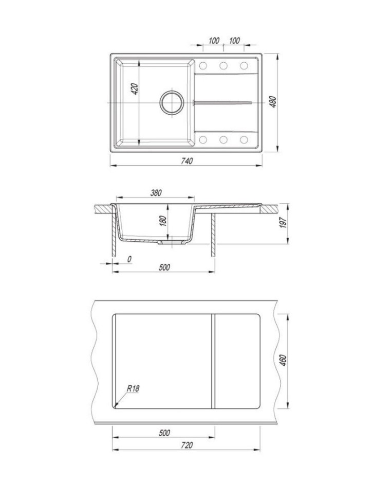 Кухонная мойка из искусственного камня Uperwood UPD-400, прямоугольная, цвет туман