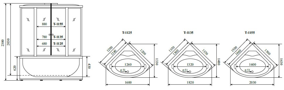 Timo Standart T-1155 душевая кабина 150*150*230, турецкая баня хамам