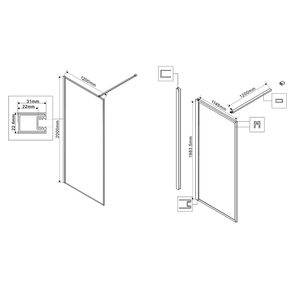 Душевая перегородка Walk-In VSW-1HP120GWBG, 1200*2000,браш.золото, стекло ламинир. с золотыми нитями
