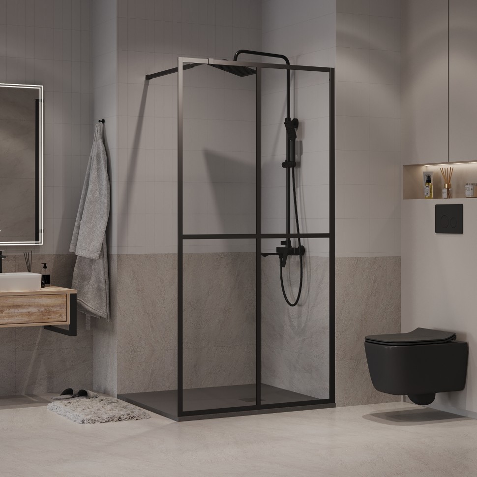Душевая перегородка Niagara Nova NG-686-10BLACK (100х195) черный матовый,стекло прозрачное,1 место