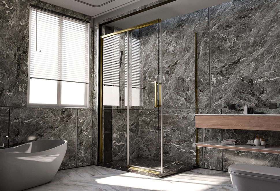 Душевой угол Veconi Premium Trento PTC-SP-40G, 1200х900x2000, брашированное золото, стекло прозрачное
