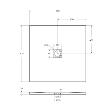 Душевой поддон из искусственного мрамора в комплекте с сифоном BelBagno UNO TRAY-MR-UNO-A-90-35-NERO-CR