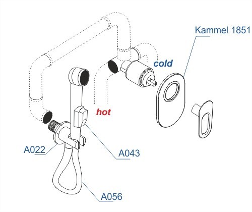 A111856 Встраиваемый комплект для биде со шлангом 100 см  
