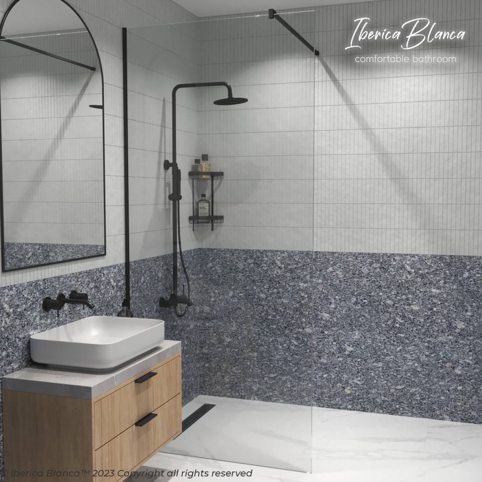 Душевая перегородка IBERICA BLANCA Mod.602 Walk In прозрачное стекло/черный 90х200см (IB602.SB.200.90)