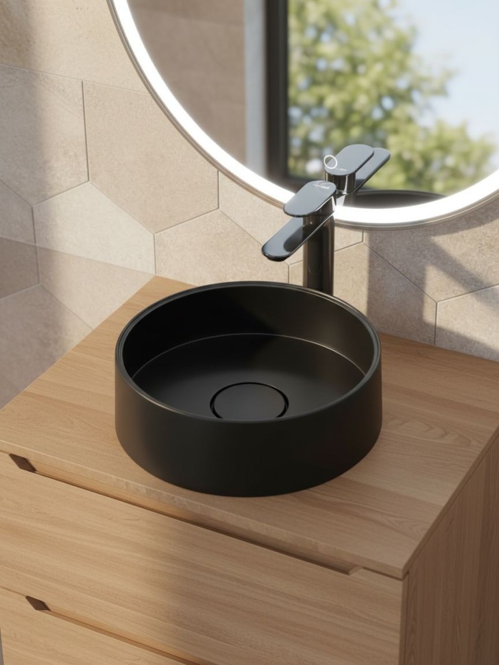 Раковина для ванной накладная кварцевая Uperwood Tanos Quartz 35 см, круглая, космос