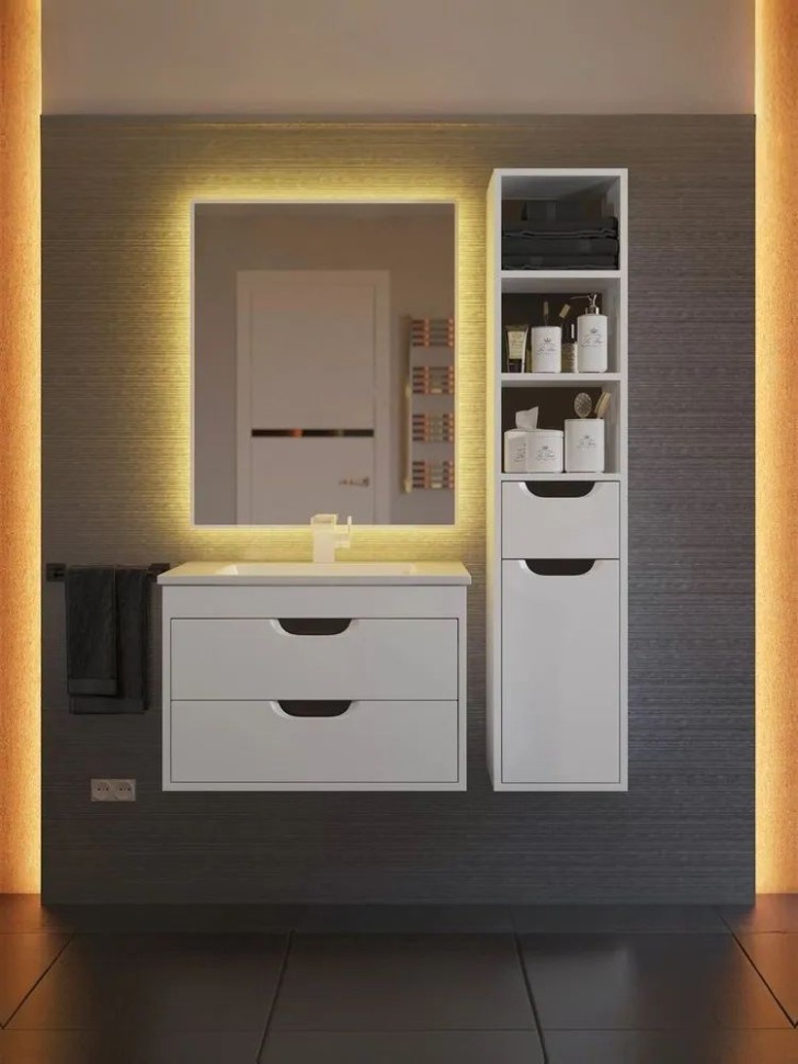 Тумба под раковину для ванной подвесная Uperwood Modul 75х44,4х55 см, белая/графит