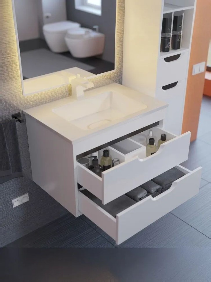 Тумба под раковину для ванной подвесная Uperwood Modul 75х44,4х55 см, белая/графит